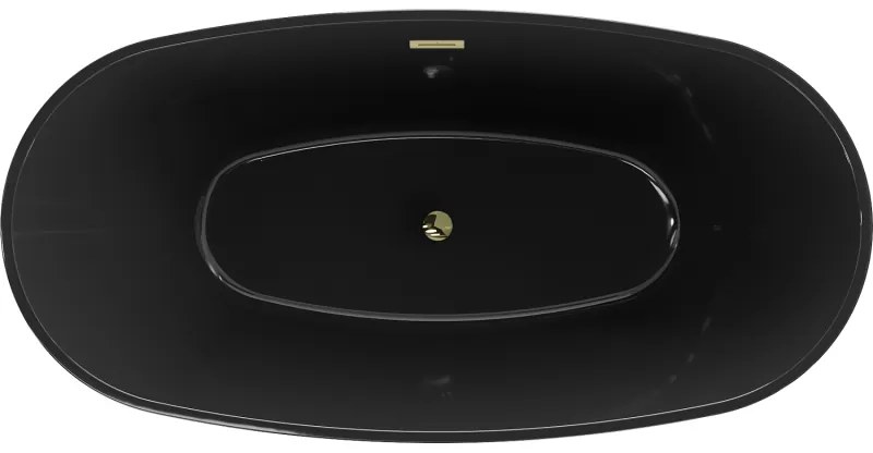 Mexen Eris, szabadon álló kád 170 x 80 cm, fekete, arany fényes túlfolyó, 53441708070-50