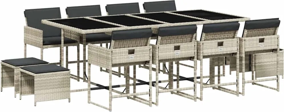 vidaXL 13 részes szürke polyrattan kerti étkezőgarnitúra párnákkal