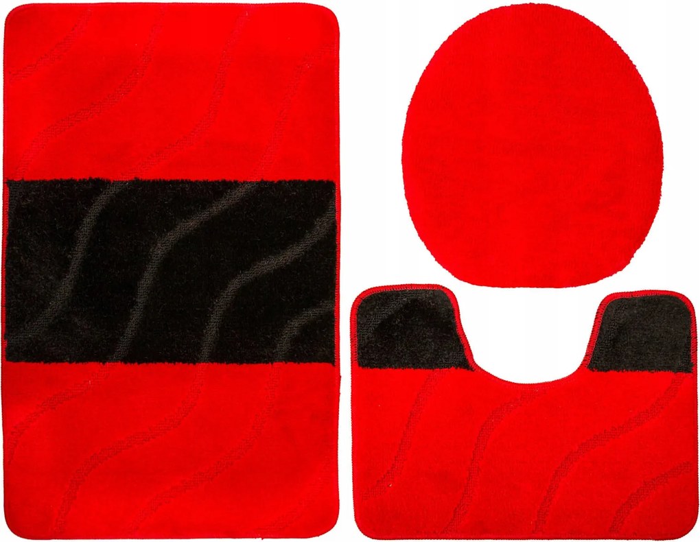 Fürdőszobaszőnyeg Csúszásgátló Csíkos Piros Fekete Fiori 3 részes Szett