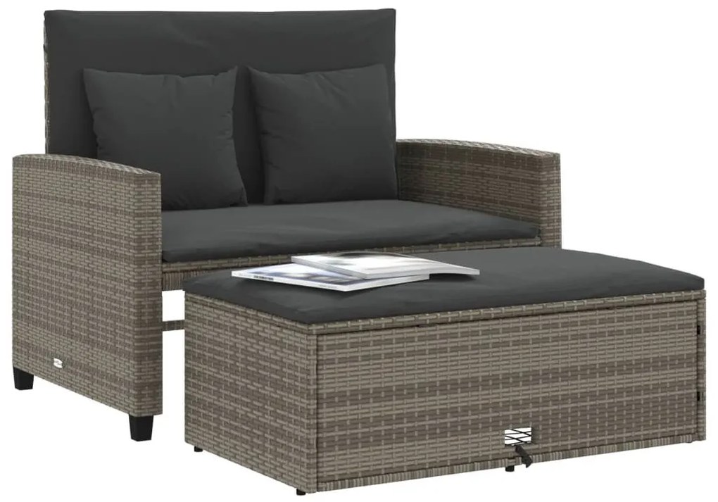 2 személyes szürke polyrattan kerti kanapé párnával