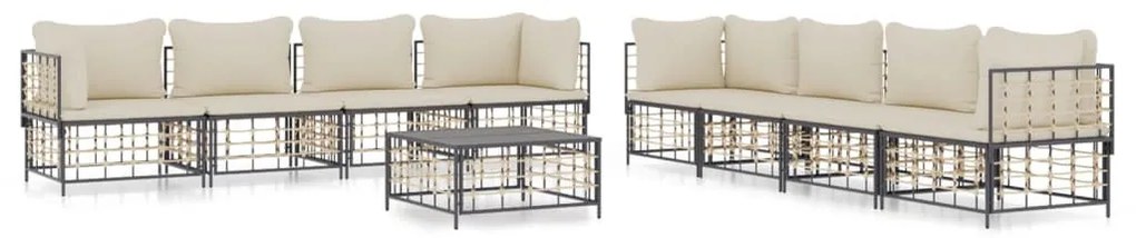 9 részes antracitszürke polyrattan kerti ülőgarnitúra párnákkal