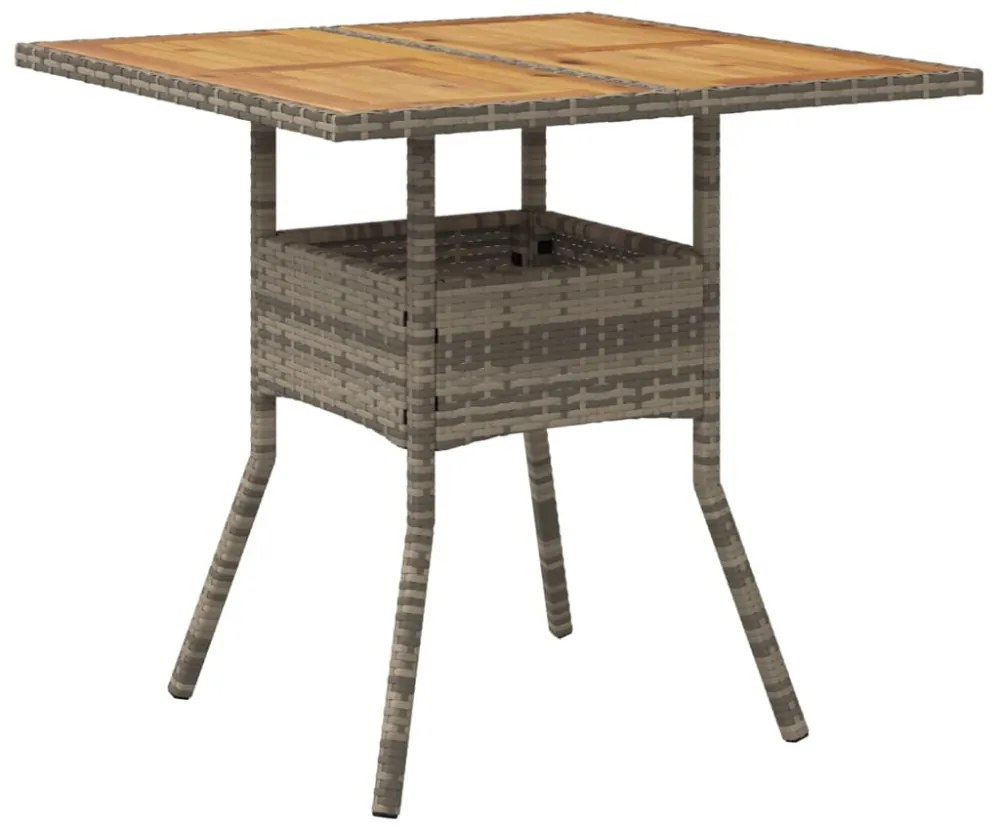 szürke polyrattan kerti asztal akácfa lappal 80 x 80 x 75 cm