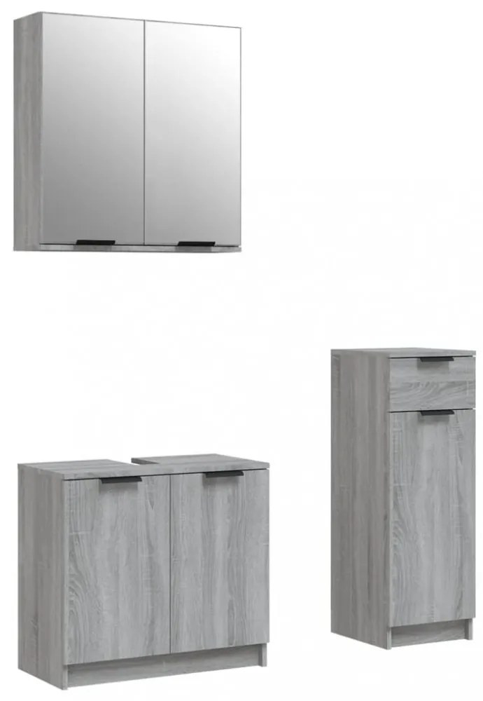 3 részes szürke sonoma szerelt fa fürdőszoba szekrényszett