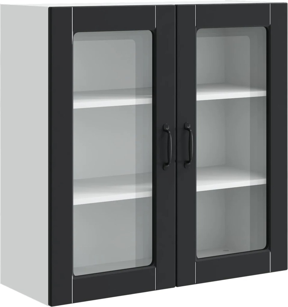 vidaXL Konyhaszekrény polcokkal ajtóval Fekete 80 x 31 x 80 cm Faanyag