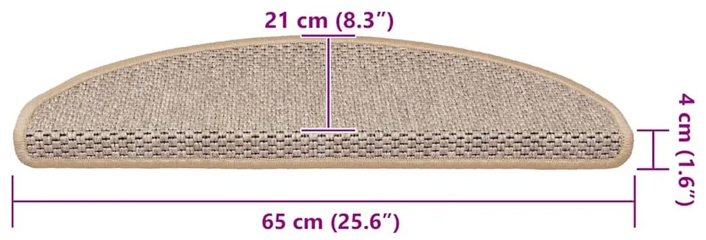 15 db szizál hatású világos bézsszínű lépcsőszőnyeg 65x21x4 cm