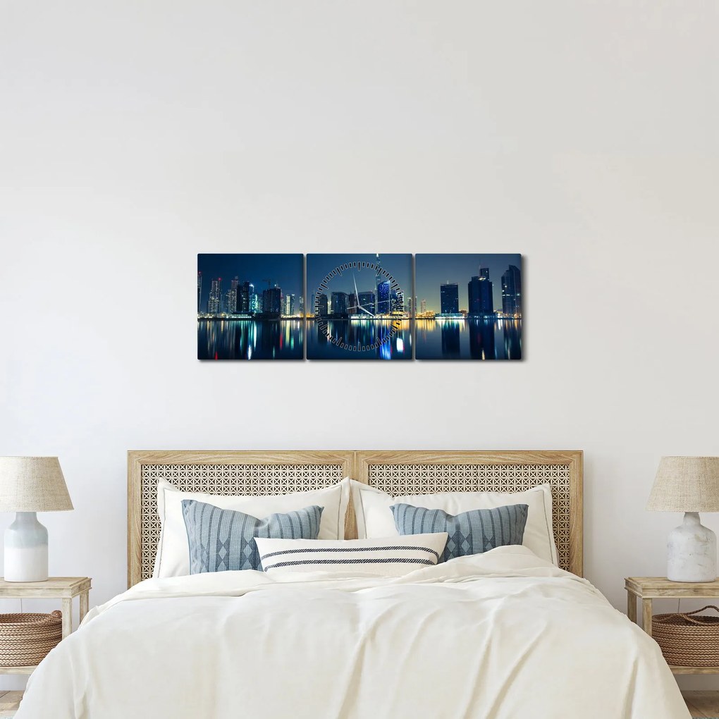 Éjszakai város képe (órával) (90x30 cm)