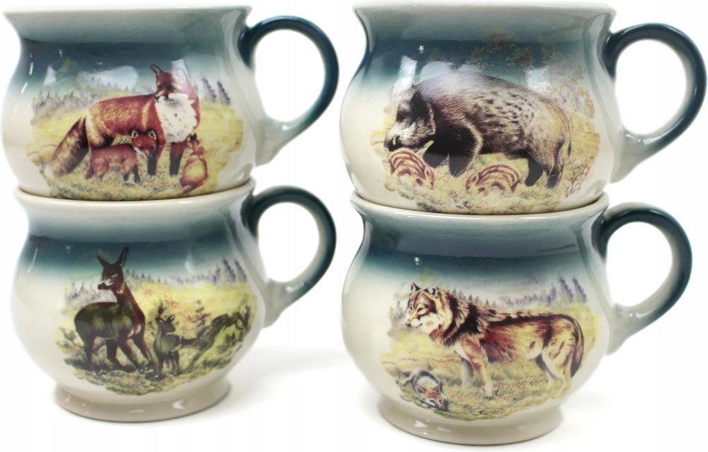 4 db-os bögre szett 0,35 l vadász motívum erdei állatok