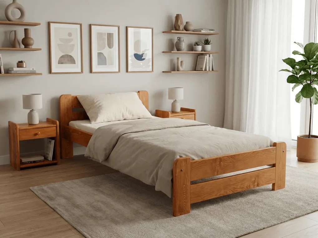 Laura ágy 80x200, égerfa Ágyrács: Léces ágyrács, Matrac: Deluxe 10 cm matrac