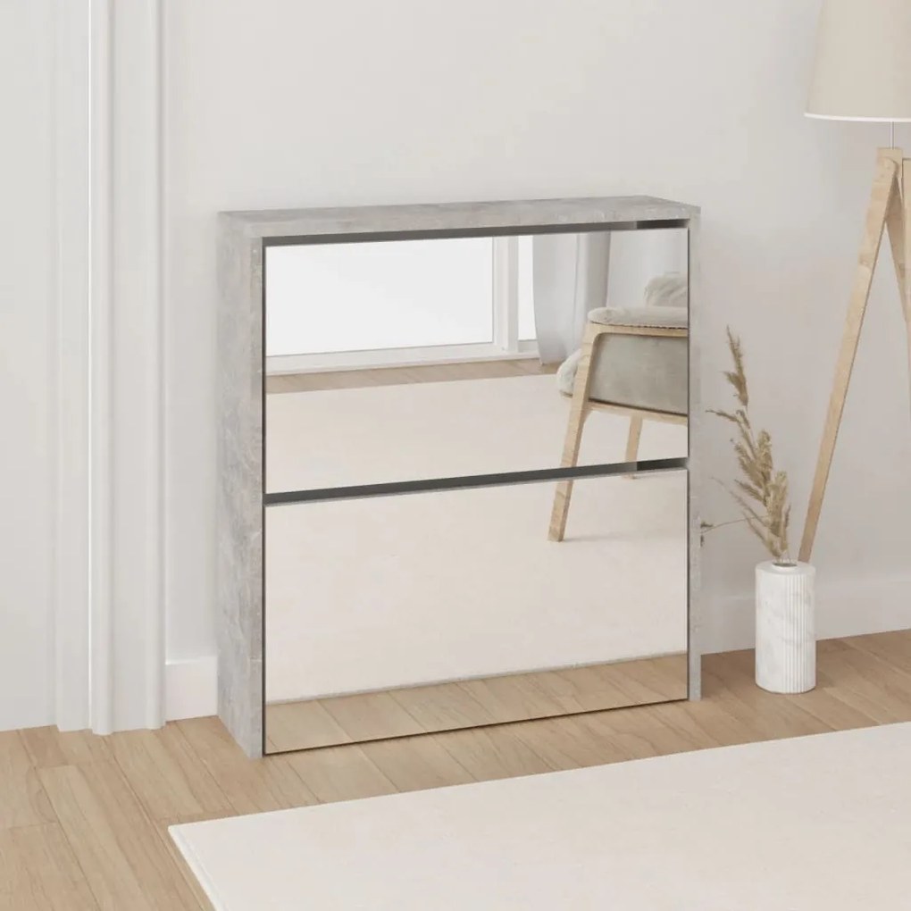 betonszürke 2 szintes cipőszekrény tükörrel 63 x 17 x 67 cm