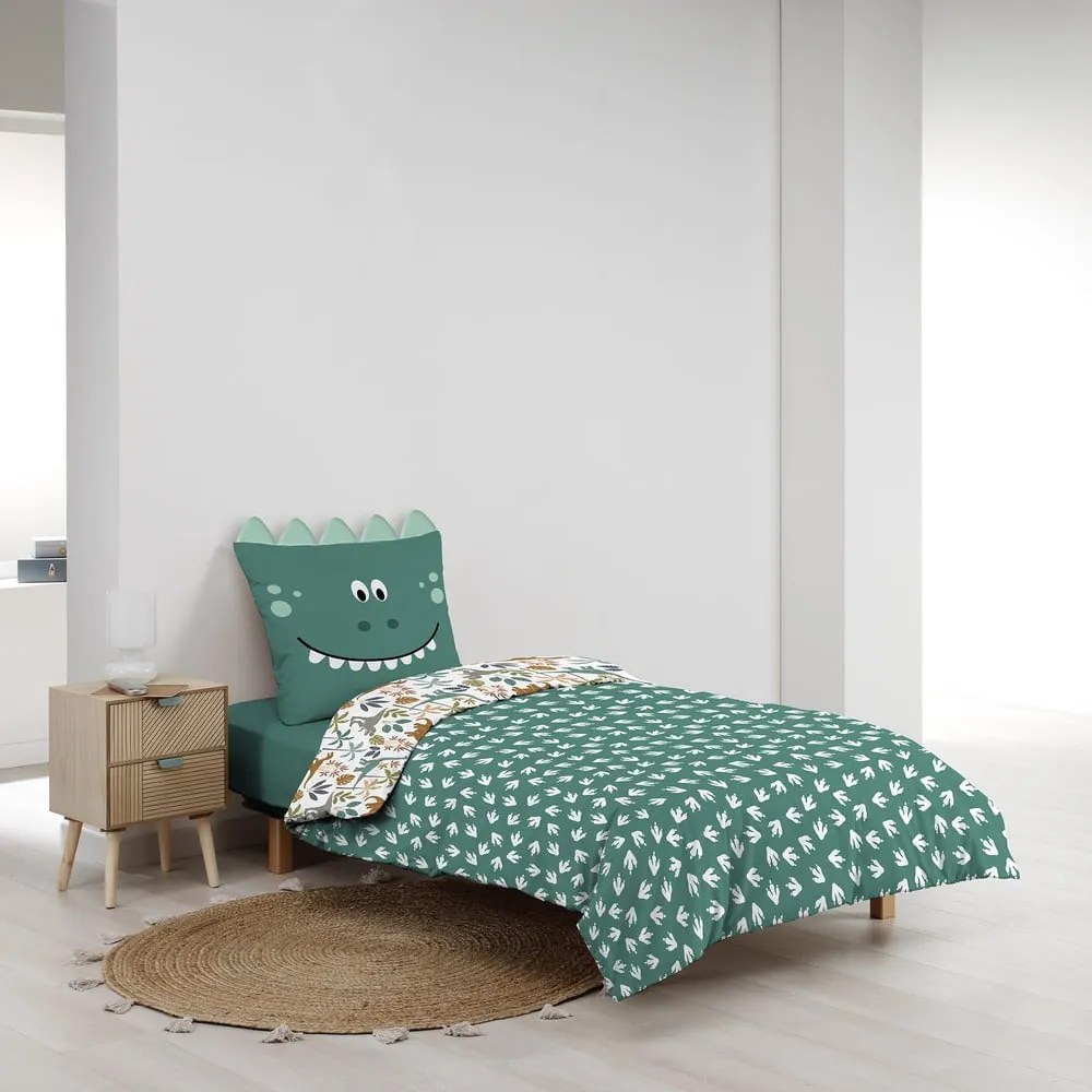 Fehér-zöld egyszemélyes pamut gyerek ágyneműhuzat 140x200 cm Dina – douceur d'intérieur