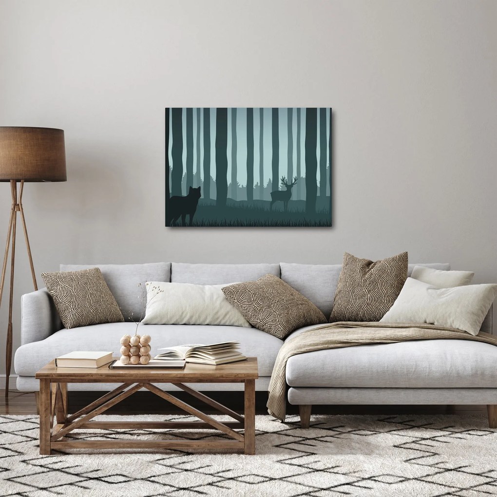 Kép - Szarvas farkassal a sziklák között (70x50 cm)