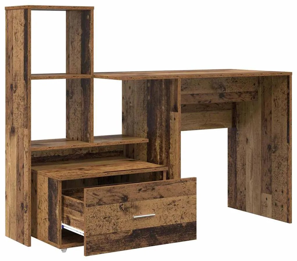 Asztal fiókkal polcokkal Régi fa 131.5 x 50 x 106.5 cm Faanyag