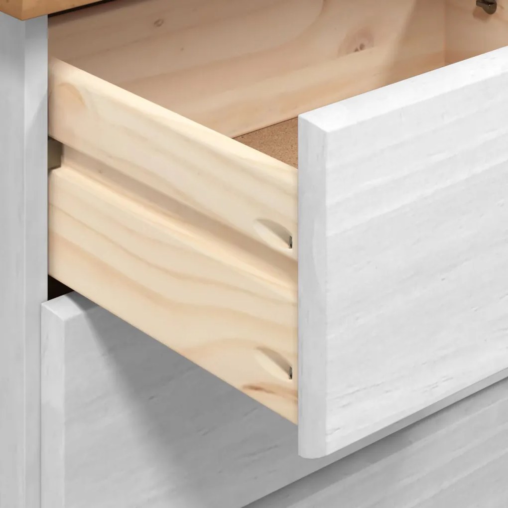 Fiókos Szekrény ASKIM" Fehér 91x40x95,5 cm Tömör Fenyőből"