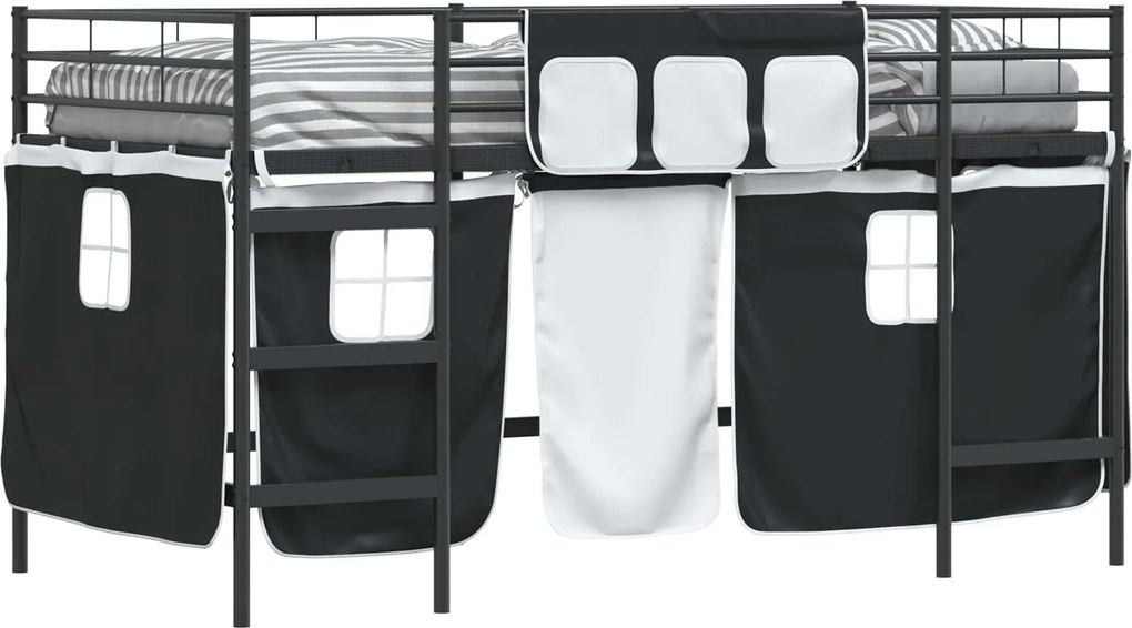 vidaXL Gyerek Loft Ágykeret Függönyökkel Fekete 90 x 201 cm