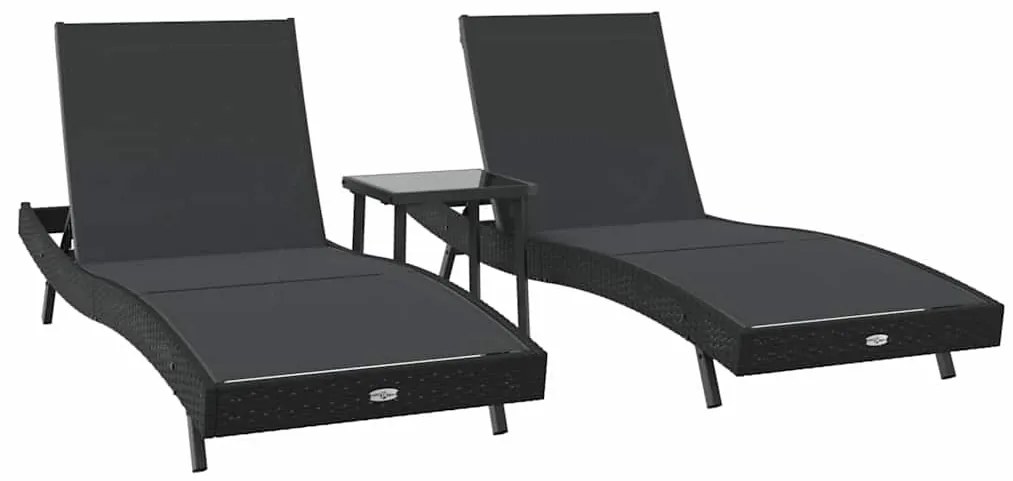 Napágyak 3 pcs Fekete 40 x 40 x 40.5 cm polirattan