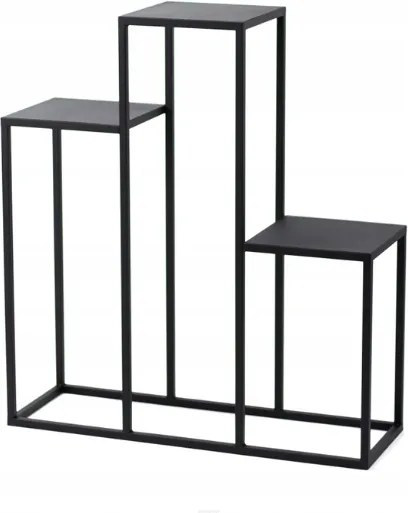 Virágtartó állvány fém virágtartó három virágcseréphez Trio magasság 80x72 cm, fekete