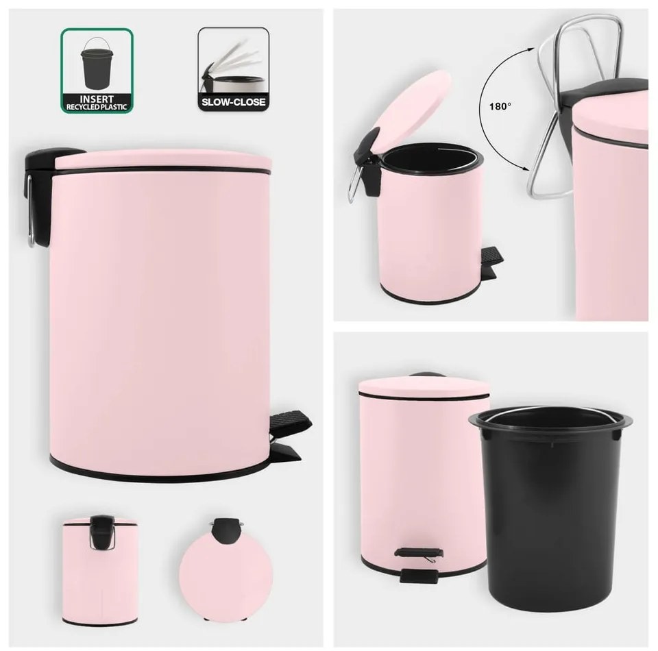 Rózsaszín acél pedálos szemetes 3 l Adelar – Spirella