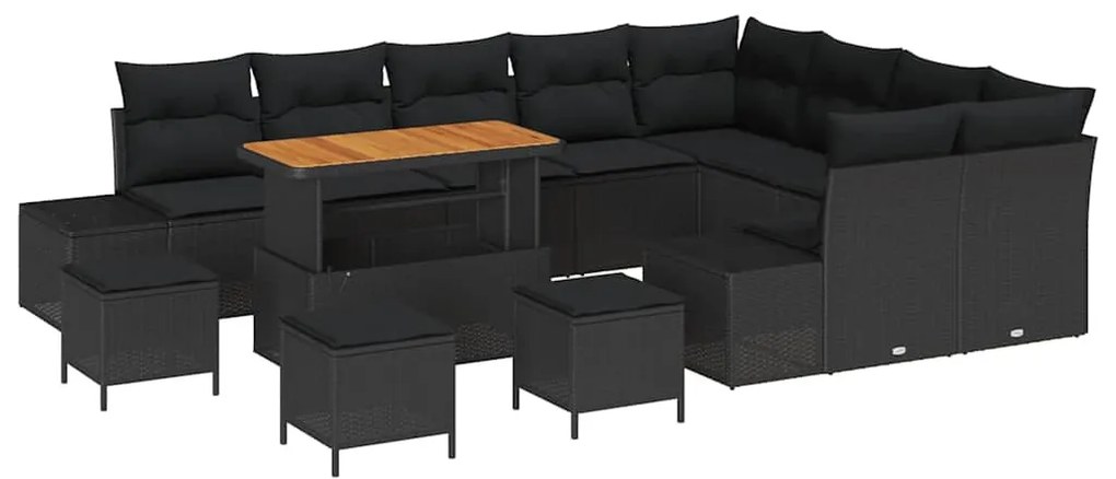 Kerti Kanapé Szett tárolóval 13 pcs Fekete Poli rattan
