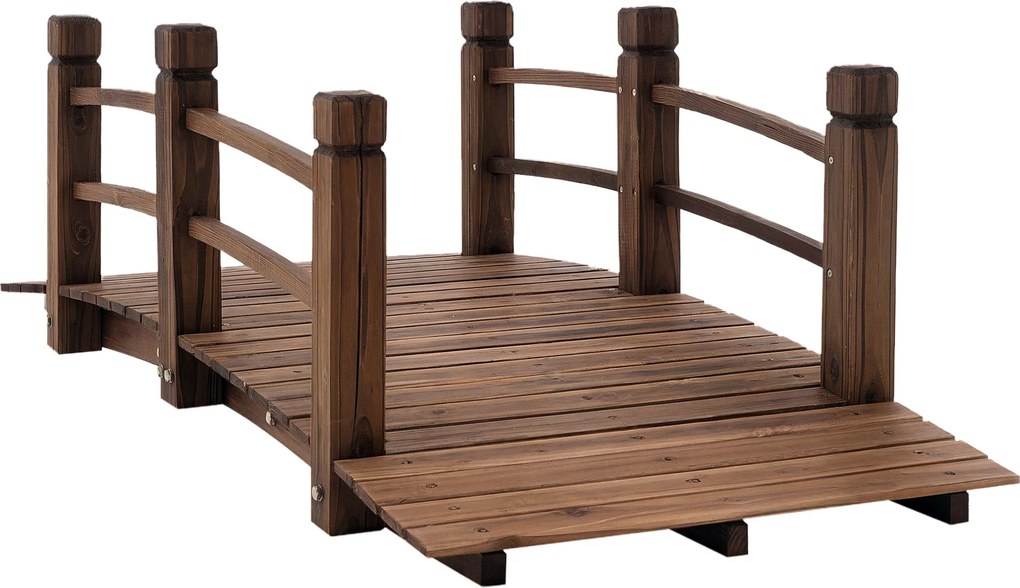 Outsunny Kerti Híd Fás Híd Rámpával Tóhoz 181 kg Teherbírású Dekoratív Híd Teraszra 152,5x67x48 cm Égetett Fa | Aosom