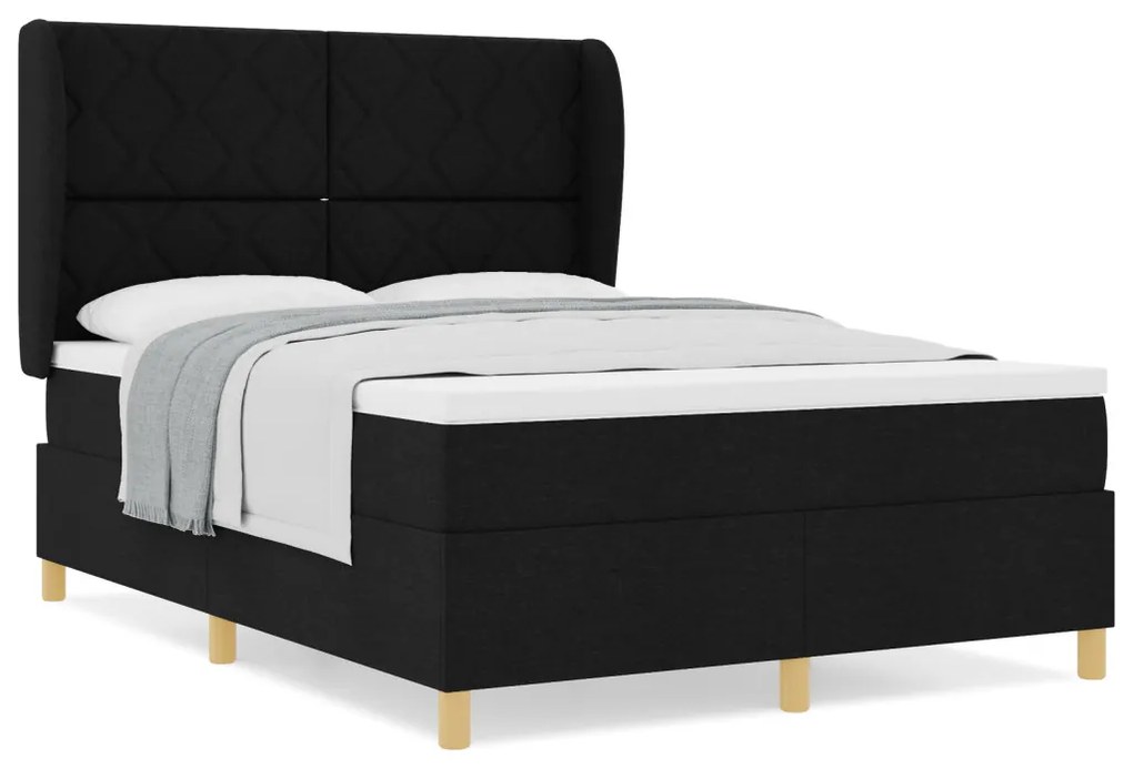 Boxspring Ágy Matrac Készlettel Fekete 140x200 cm Szövet