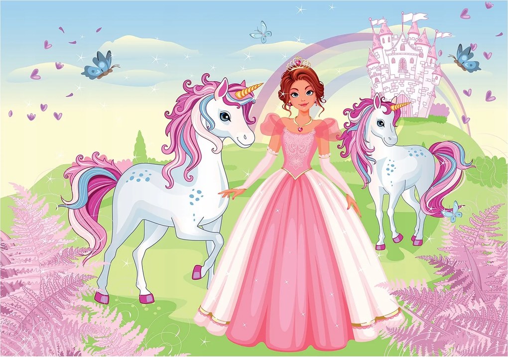 Fotótapéta Hercegnő és unikornis mágia a falakon 200x140 +ragasztó