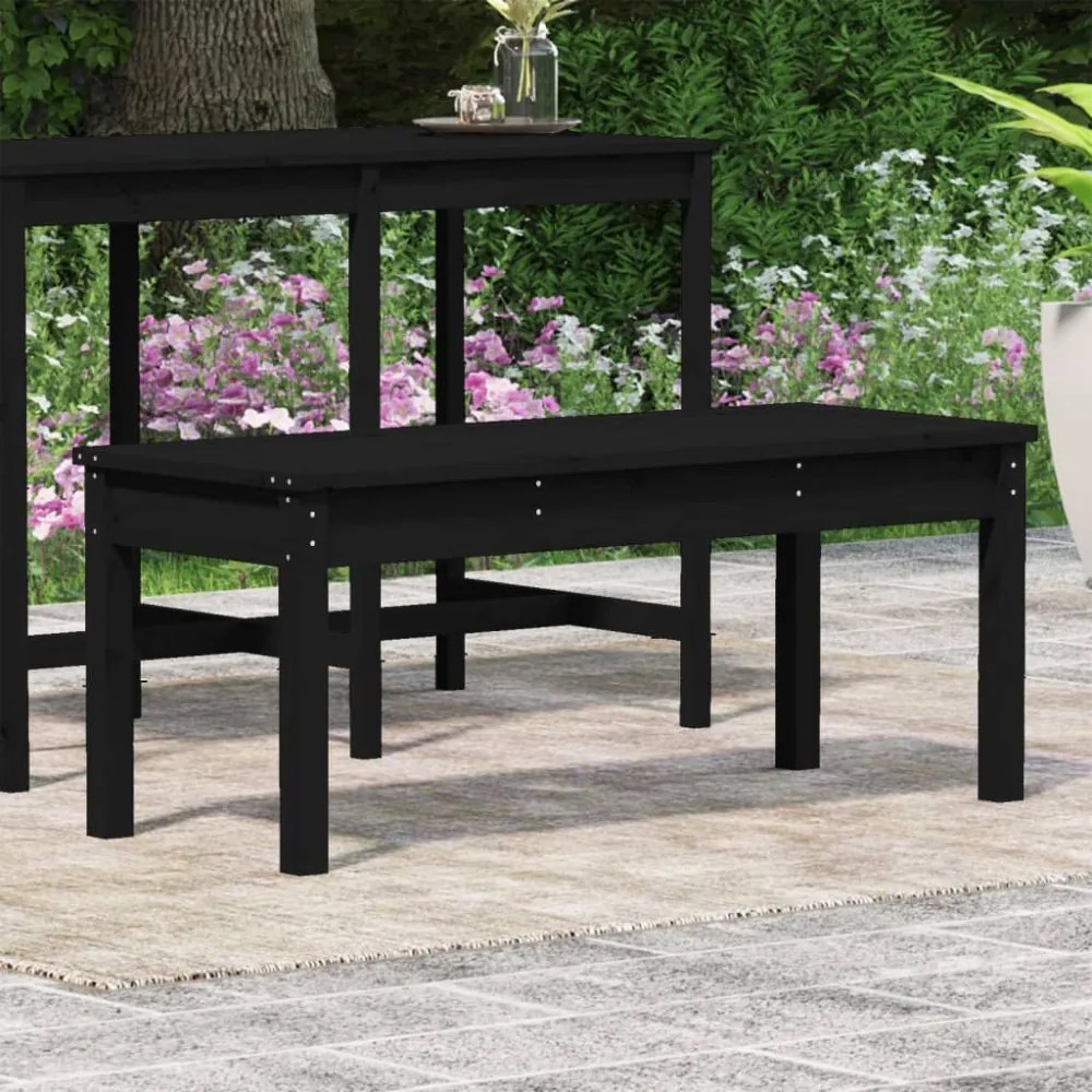 fekete tömör fenyőfa kerti pad 109x44x45 cm