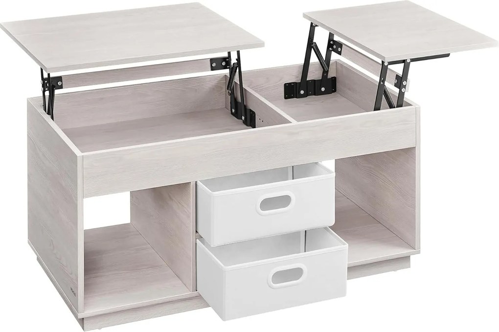 Dohányzóasztal, felemelhető asztallapos dohányzóasztal 2 fiókkal és rejtett rekesszel, bézs
