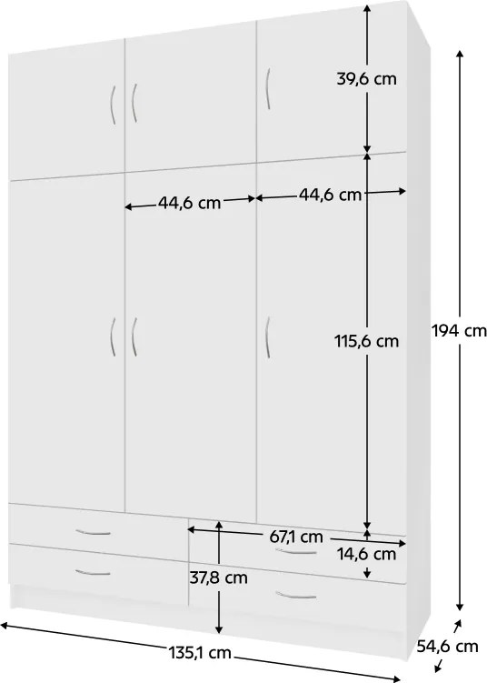 Ruhásszekrény, háromajtós, fehér, GERI NEW