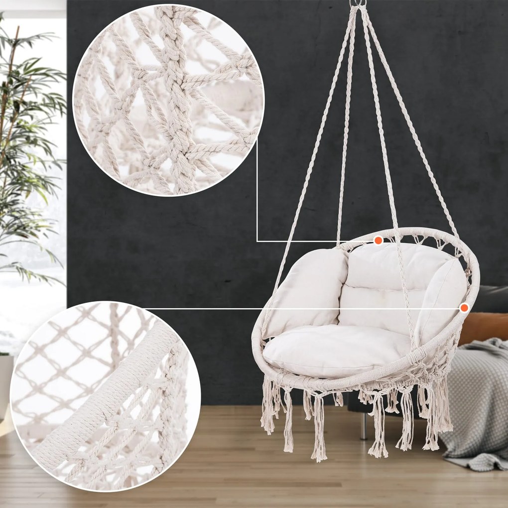 Jurhan BOHO függőszék párnával, Ø61cm, bézs
