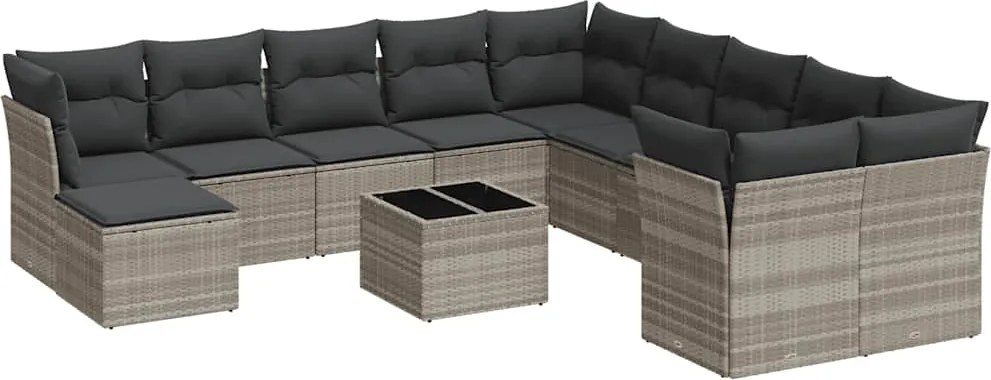 vidaXL 12 részes világosszürke polyrattan kerti ülőgarnitúra párnával