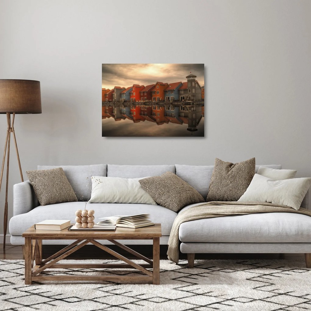 Színes házak képe (üvegen) (70x50 cm)