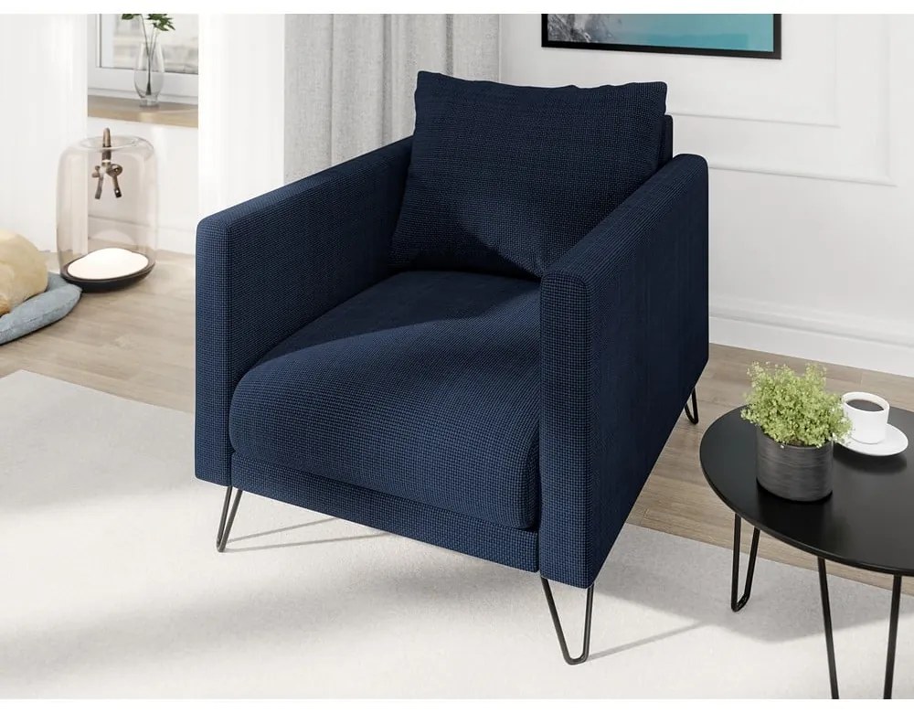 Sötétkék zsenília fotel Freya – Ropez