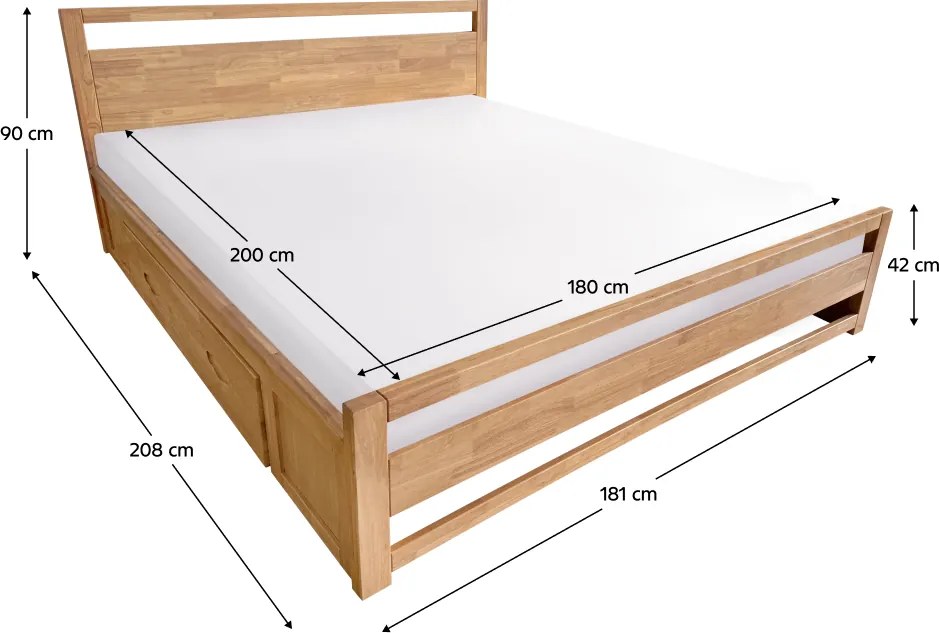 Franciaágy, 180x200, masszív fa, természetes, SHEILA