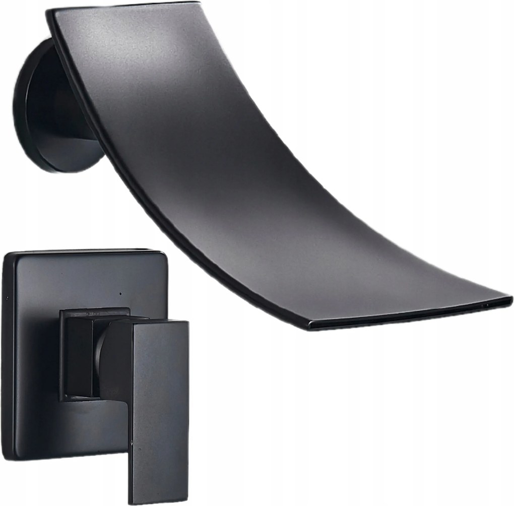 Mosdó csaptelep Fekete Matt Fali Falsík alatti kifolyócső Vízesés Fekete