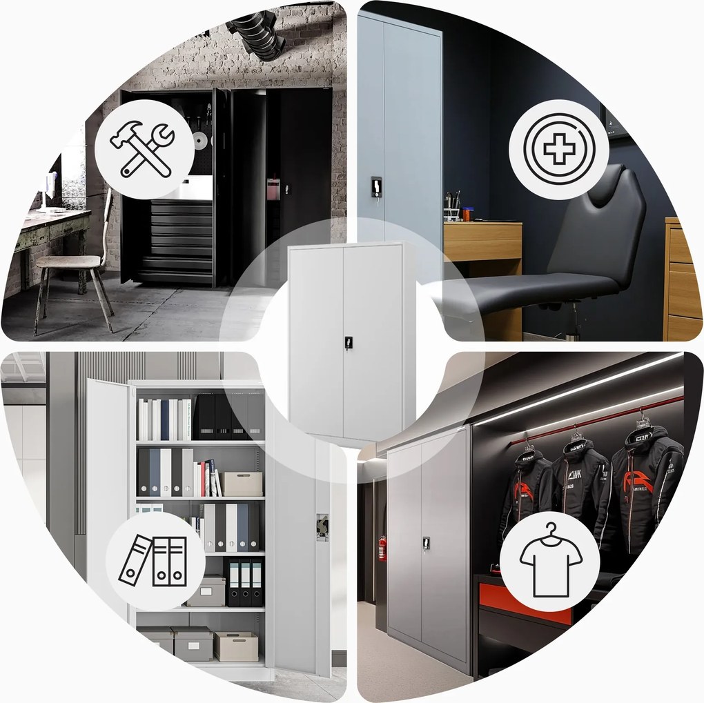 Fém iratszekrény JAN II, 1150 x 1850 x 400 mm, szürke