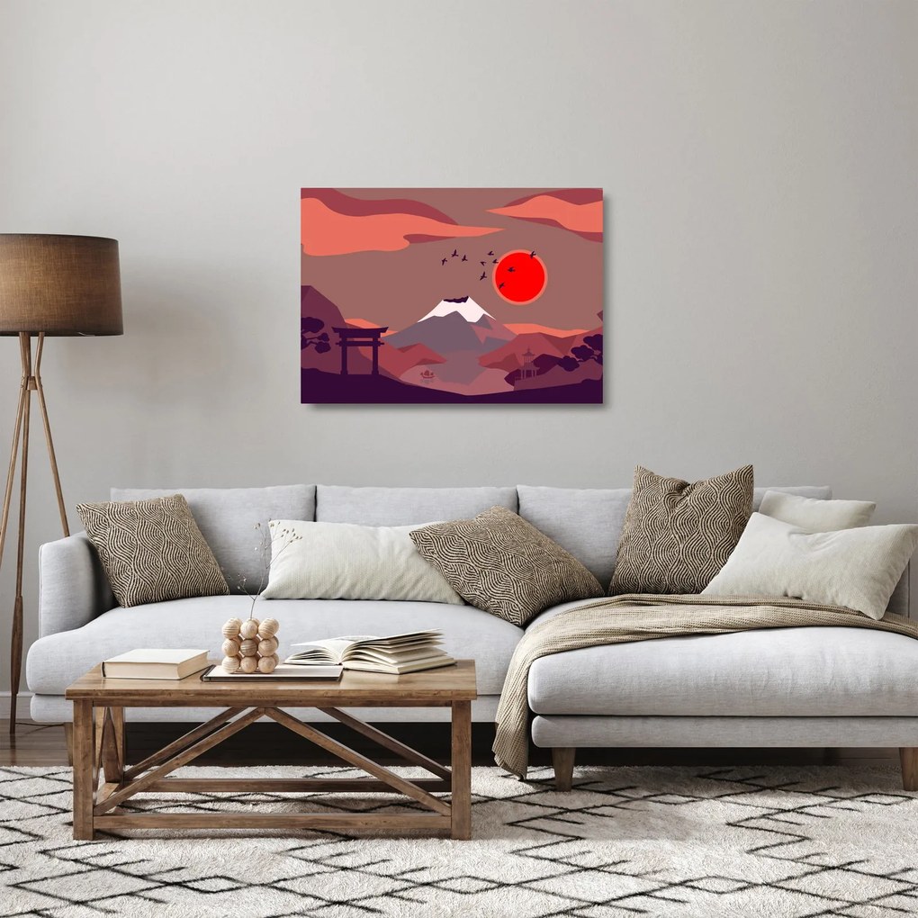 Kép - A Fuji-hegy illusztrációi (üvegen) (70x50 cm)
