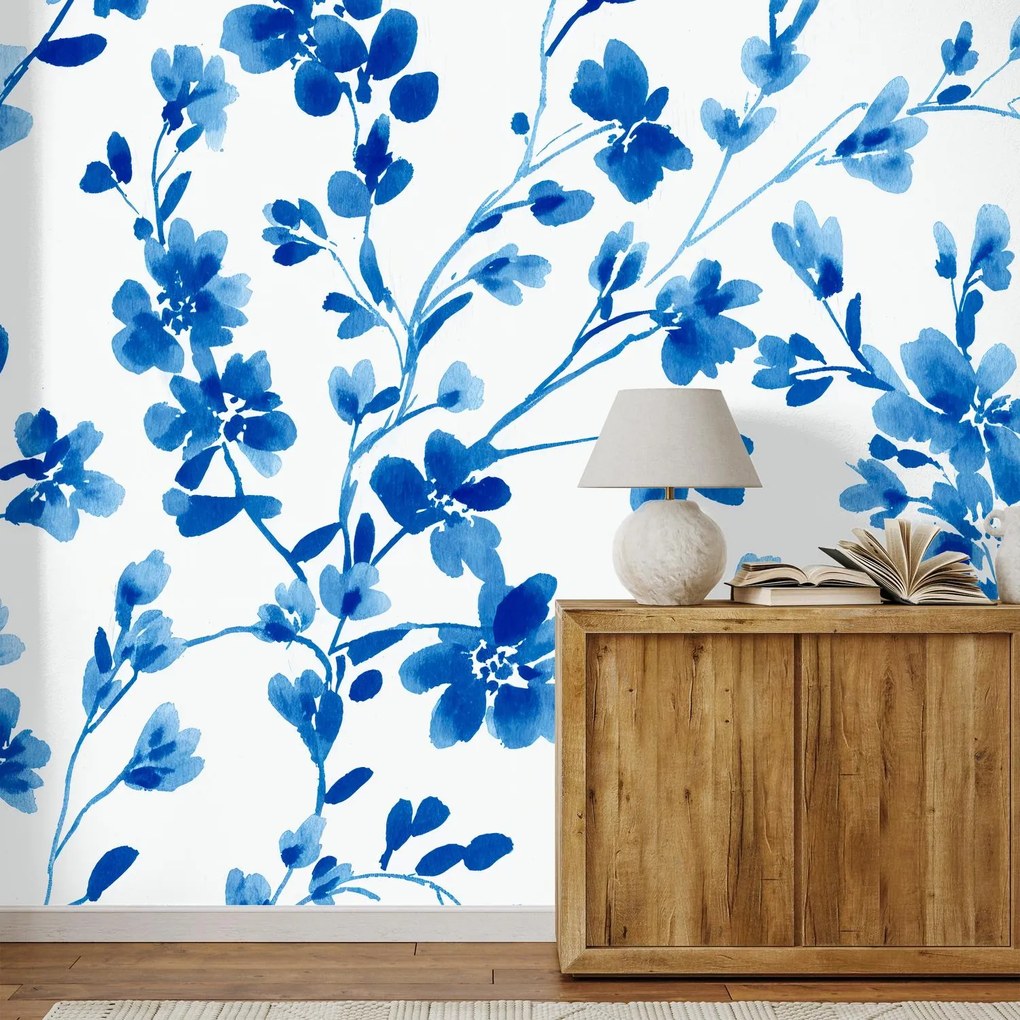 Fotótapéta - Kék festett virágok (147x102 cm)