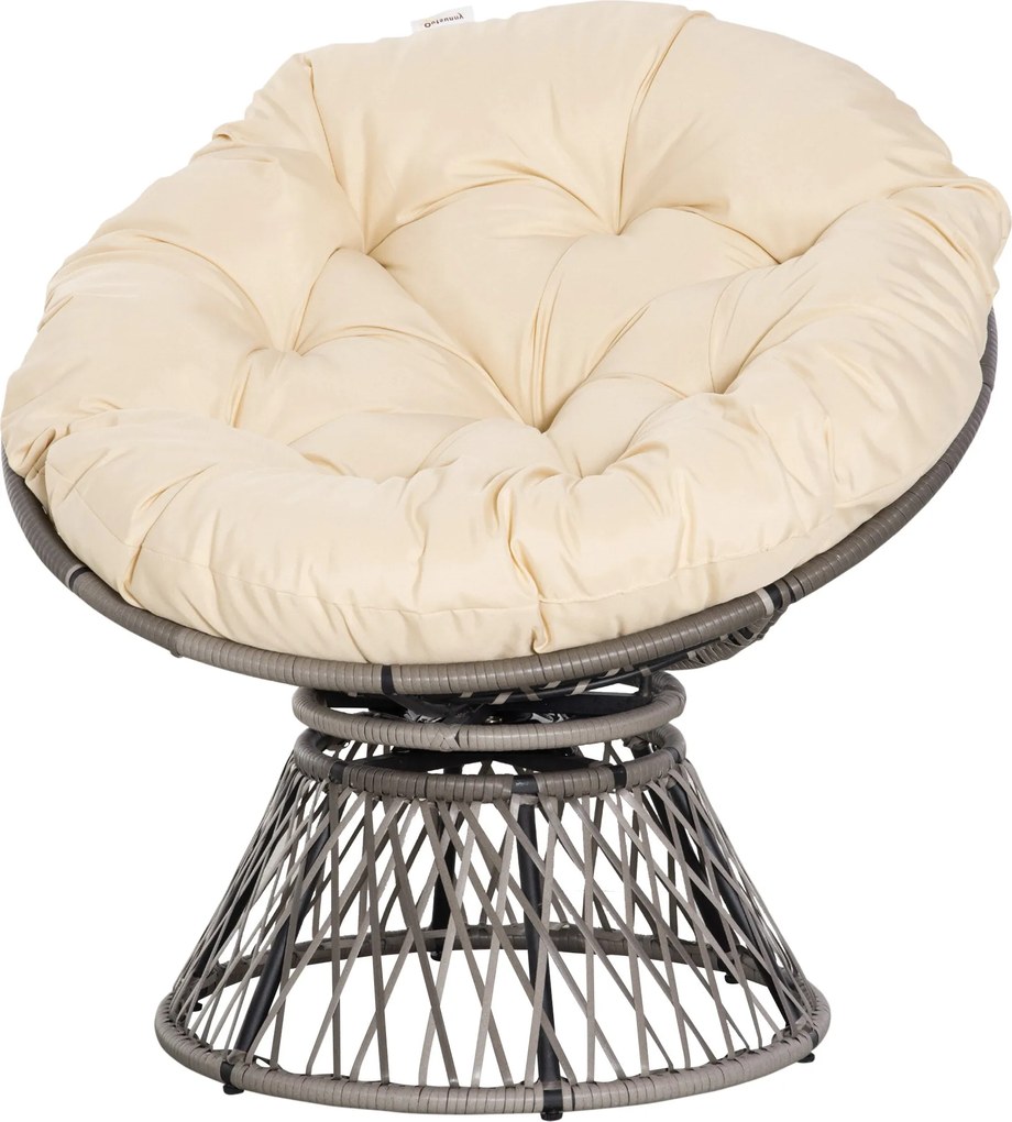Outsunny Papasan Szék Kosár Szék Párnával 360 Fokos Rattan Bézs B87 x D97 x H86 cm | Aosom