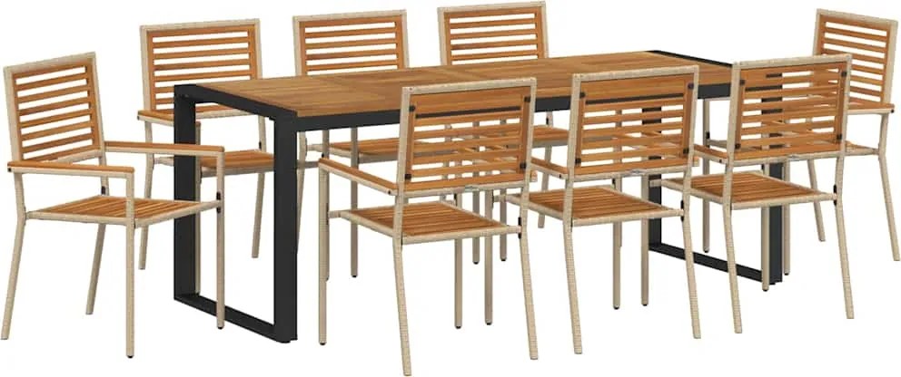 vidaXL Kert étkező szett 9 pcs Beige és barna polirattan