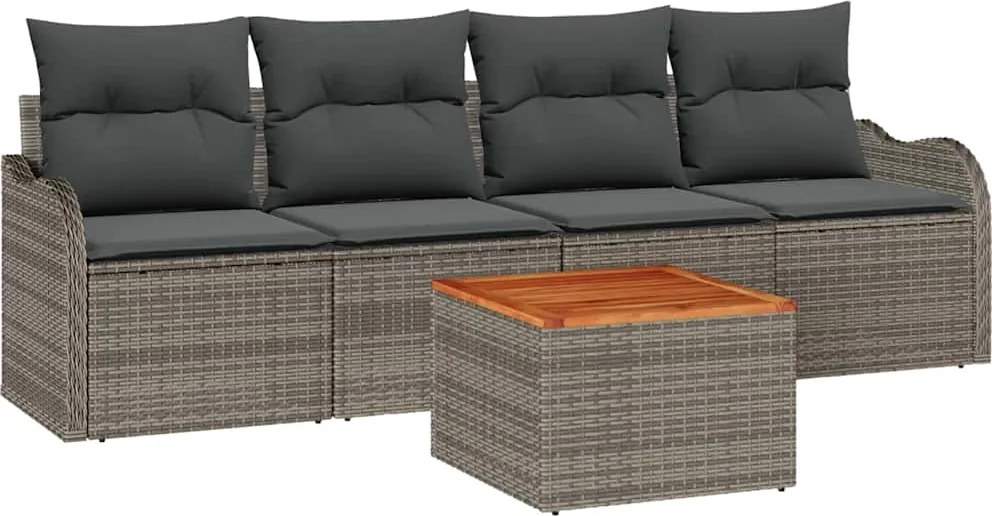 vidaXL Kerti Kanapé Szett tárolóval 5 pcs Szürke polirattan