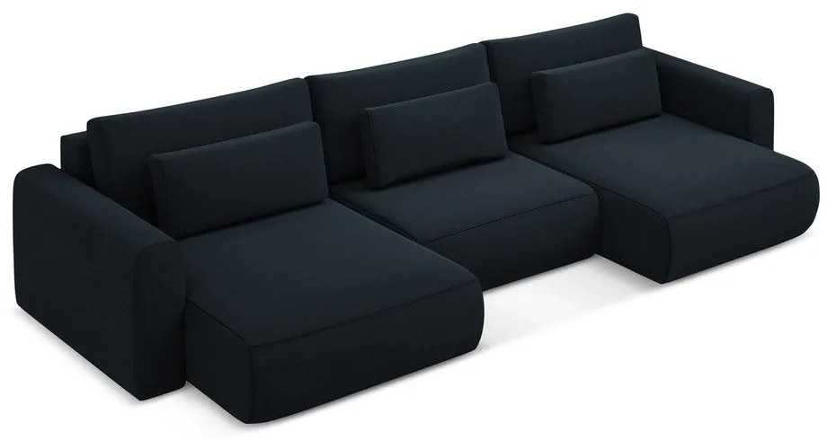 Sötétkék bársony kinyitható-tárolóhelyes (U alakú) sarokkanapé Kapua – Makamii