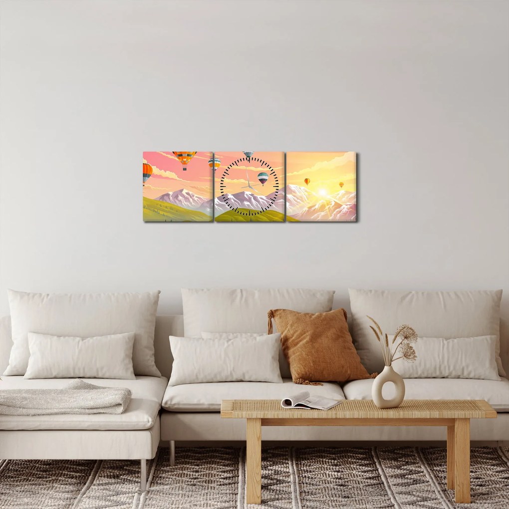 Léggömbök képe a táj felett (órával) (90x30 cm)