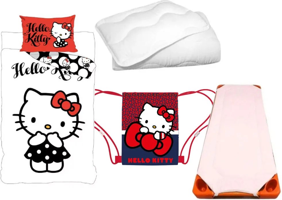 Hello Kitty Black Dress gyerek, ovis ágyneműhuzat, derékalj, tornazsák és paplan/párna szett 100x135 cm 40x60 cm