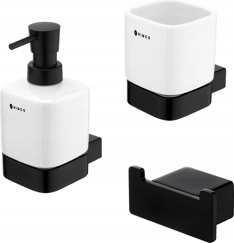 Nimco Kibo fekete fali fürdőszobai kiegészítőkészlet, rozsdamentes acél Ki-set-31K-T-90_