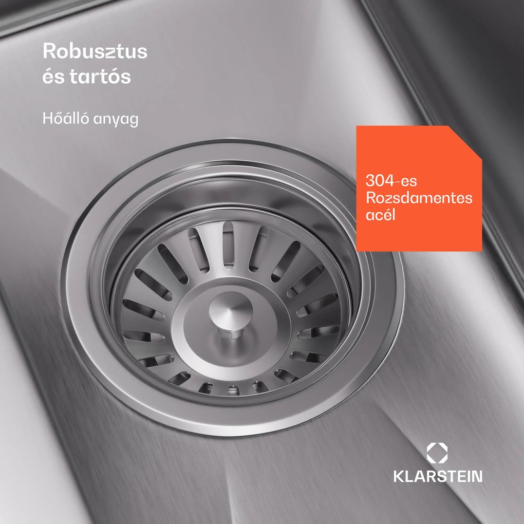 Klarstein TitanSteel Konyhai mosogató 45 x 23 cm (H x Sz) rozsda-, karc-, és hőálló felülettel