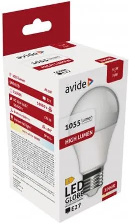 LED izzó, E27, gömb, A60, 9,5W, 1055lm, 3000K, AVIDE (AVLED012)