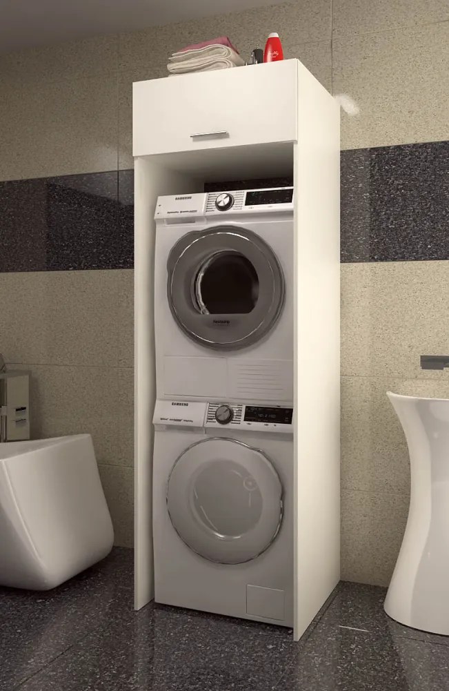 Szekrény mosógép és szárítógép fölé, fehér, JERGI