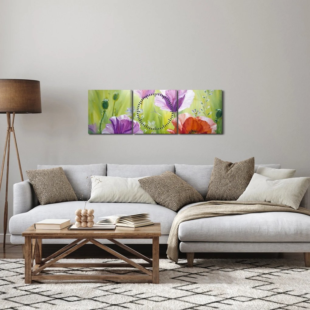 Kép - Pipacsok (órával) (90x30 cm)