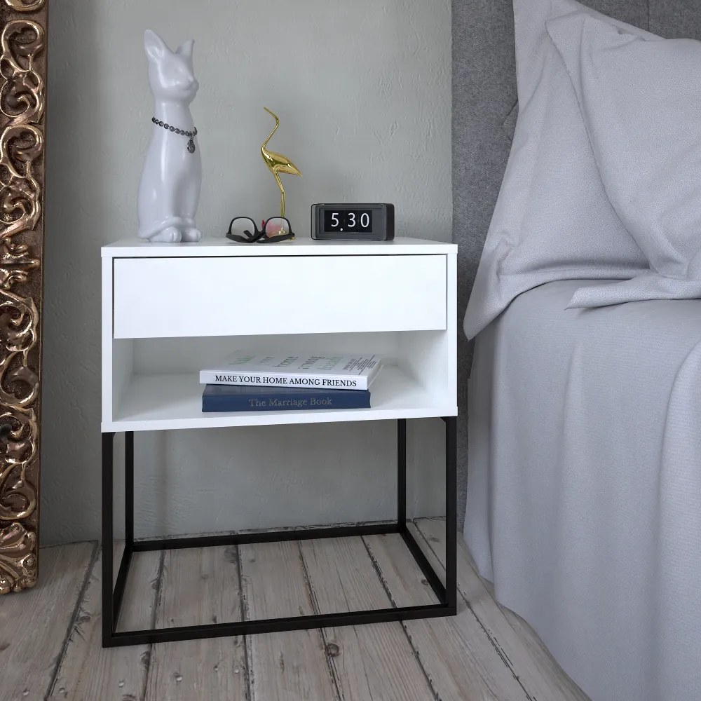 Éjjeliszekrény/kisasztal, fehér/fekete, ARTI TYP 2