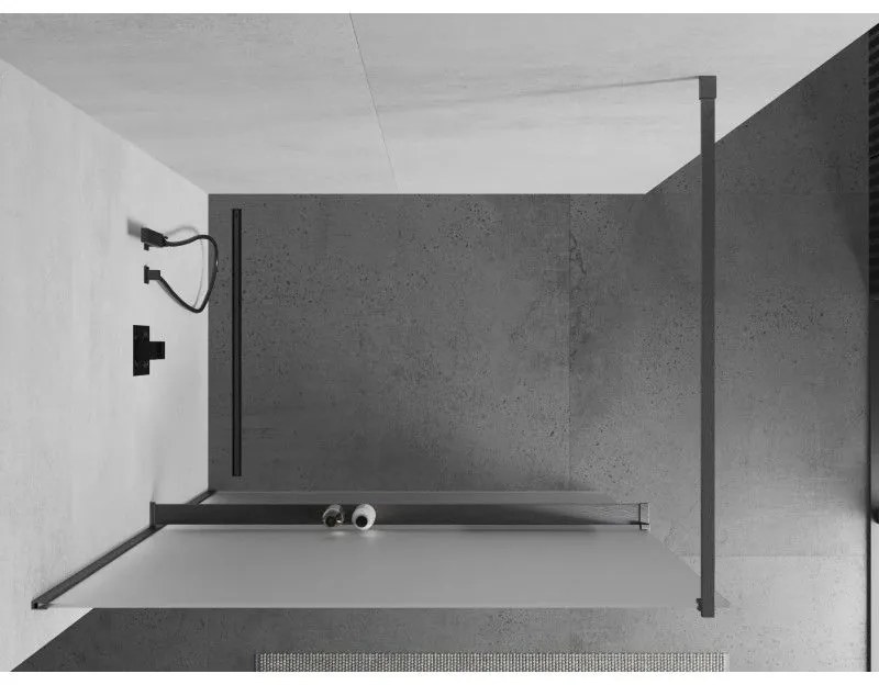 Mexen Kioto+, Walk-In zuhanyparaván polccal és akasztóval 140 x 200 cm, 8 mm-es matt üveg, grafit profil, 800-140-121-66-30